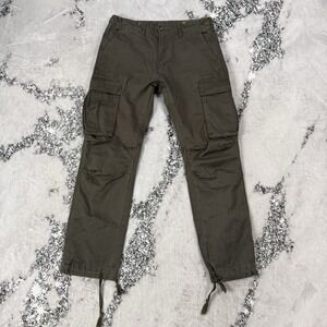MNML Pants Mens 34 Green Cargo Adjustable Drawstring Ankles Utility Cotton